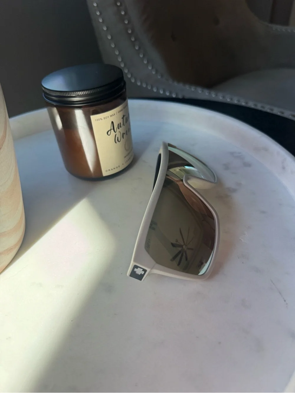 Like new spy sunglasses with happy lenses. Black and gray.